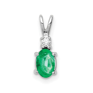 14k White Gold 6x4mm Oval Emerald VS Diamond Pendant