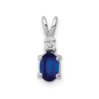 14k White Gold 6x4mm Oval Sapphire AA Diamond Pendant