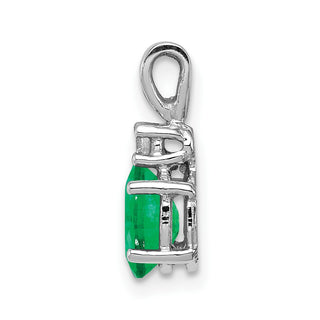 14k White Gold 7x5mm Oval Emerald A Diamond Pendant