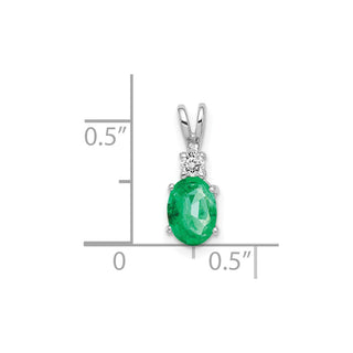 14k White Gold 7x5mm Oval Emerald A Diamond Pendant
