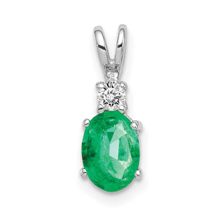 14k White Gold 7x5mm Oval Emerald AAA Diamond Pendant