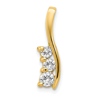 14k Yellow Gold AAA Diamond Small Three Stone Curved Bar Pendant