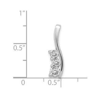 14k White Gold AA Diamond Small Three Stone Curved Bar Pendant