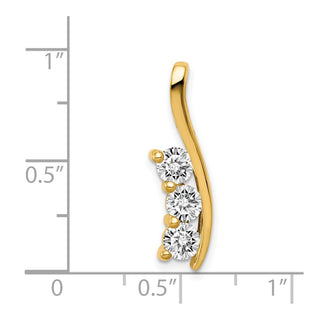 14k Yellow Gold A Diamond Three Stone Curved Bar Pendant