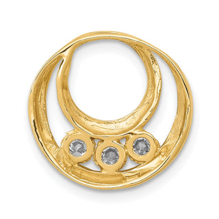 14k Yellow Gold AA 3.2mm Diamond Three Stone Circles Chain Slide Pendant