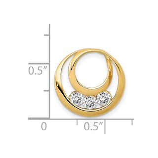 14k Yellow Gold AA 3.2mm Diamond Three Stone Circles Chain Slide Pendant