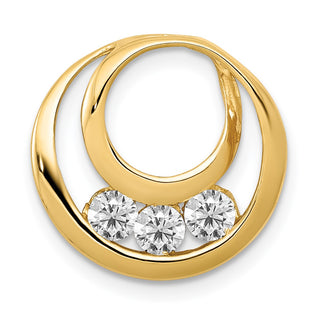 14k Yellow Gold AA 3.2mm Diamond Three Stone Circles Chain Slide Pendant