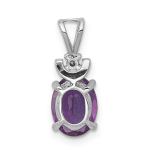 14k White Gold 8x6mm Oval Amethyst A Diamond Pendant