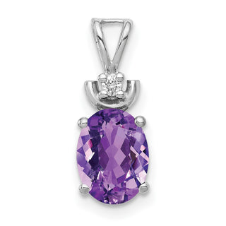 14k White Gold 8x6mm Oval Amethyst AAA Diamond Pendant