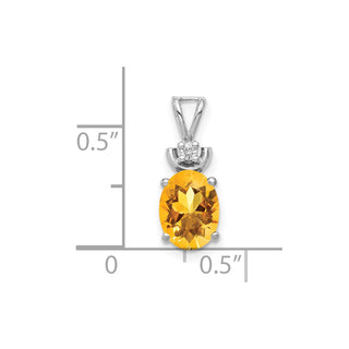 14k White Gold 8x6mm Oval Citrine AA Diamond Pendant