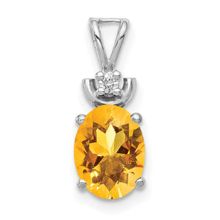 14k White Gold 8x6mm Oval Citrine AA Diamond Pendant