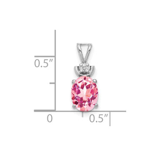14k White Gold 8x6mm Oval Pink Tourmaline AA Diamond Pendant