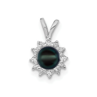 14k White Gold 4.5mm Black Freshwater Cultured Pearl VS Diamond pendant