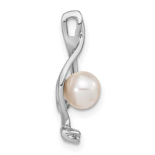 14k White Gold 5.5mm Round Freshwater Cultured Pearl AAA Diamond Pendant