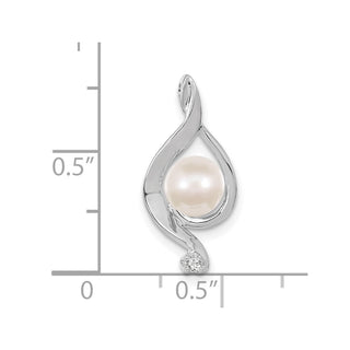 14k White Gold 5.5mm Round Freshwater Cultured Pearl AA Diamond Pendant