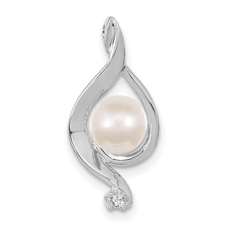 14k White Gold 5.5mm White Freshwater Cultured Pearl VS Diamond Pendant