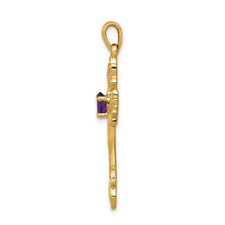14k Yellow Gold Polished Amethyst Cross Pendant