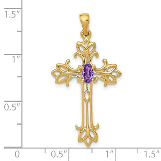 14k Yellow Gold Polished Amethyst Cross Pendant