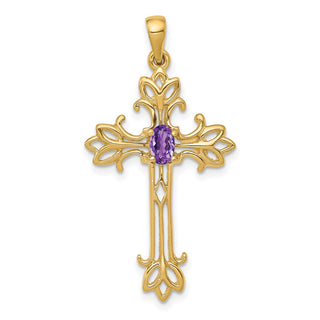 14k Yellow Gold Polished Amethyst Cross Pendant