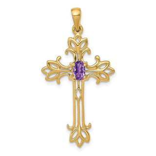 14k Yellow Gold Polished Amethyst Cross Pendant