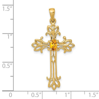14k Yellow Gold 5x3mm Oval Citrine cross pendant