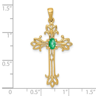 14k Yellow Gold 5x3mm Oval Emerald cross pendant