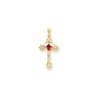 14k Yellow Gold 5x3mm Oval Ruby cross pendant
