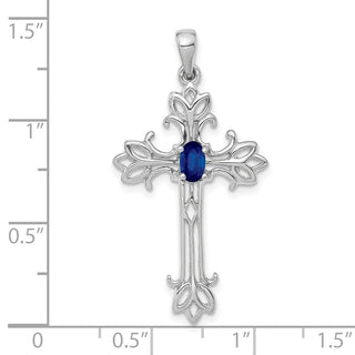 14k White Gold .35Ct Sapphire Cross Pendant