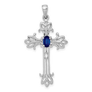 14k White Gold .35Ct Sapphire Cross Pendant