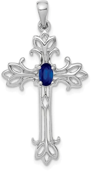 14k White Gold .35Ct Sapphire Cross Pendant