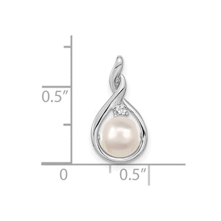 14k White Gold 7mm White Round Freshwater Cultured Pearl AAA Diamond Pendant