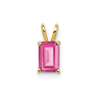 14k Yellow Gold 6x4mm Emerald-cut Pink Tourmaline Pendant