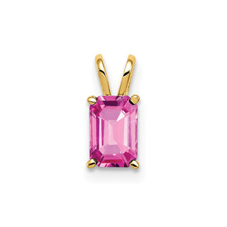 14k Yellow Gold 6x4mm Emerald-cut Pink Sapphire Pendant