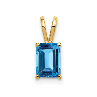 14k Yellow Gold 7x5mm Emerald-cut Blue Topaz Pendant