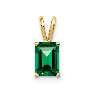 14k Yellow Gold 7x5mm Emerald-cut Synthetic Mount St. Helens Pendant
