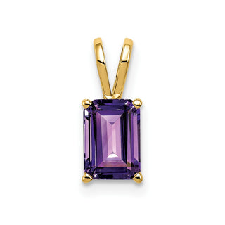 14k Yellow Gold 8x6mm Emerald-cut Amethyst Pendant