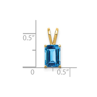 14k Yellow Gold 8x6mm Emerald-cut Blue Topaz Pendant