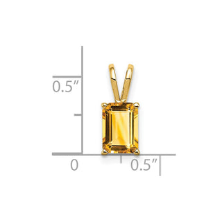 14k Yellow Gold 8x6mm Emerald-cut Citrine Pendant