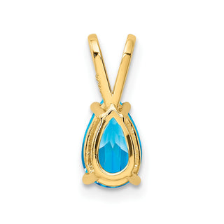 14k Yellow Gold 8x5mm Pear Blue Topaz Pendant