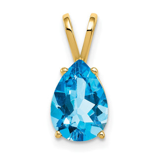 14k Yellow Gold 10x7mm Pear Blue Topaz Pendant