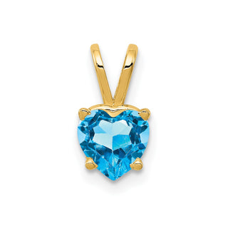14k Yellow Gold 6mm Heart Blue Topaz Pendant