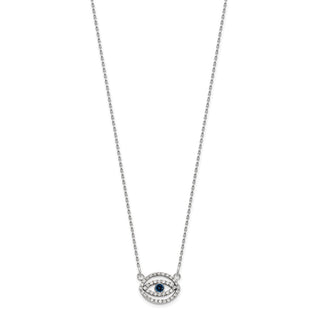 14k White Gold Small Necklace Diamond and Sapphire Halo Evil Eye