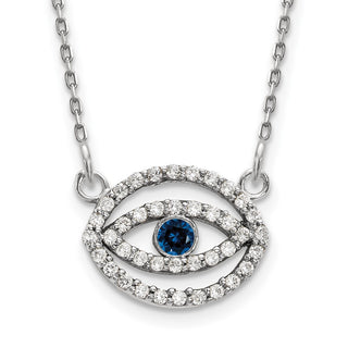14k White Gold Small Necklace Diamond and Sapphire Halo Evil Eye