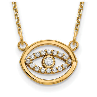 14k Yellow Gold Small Necklace A Diamond Gold Halo Evil Eye
