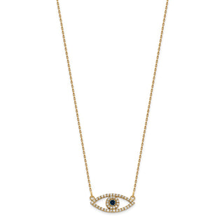14k Yellow Gold Small Necklace Diamond and Sapphire Evil Eye