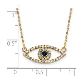 14k Yellow Gold Small Necklace Diamond and Sapphire Evil Eye