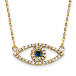 14k Yellow Gold Small Necklace Diamond and Sapphire Evil Eye