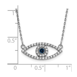 14k White Gold Small Necklace Diamond and Sapphire Evil Eye