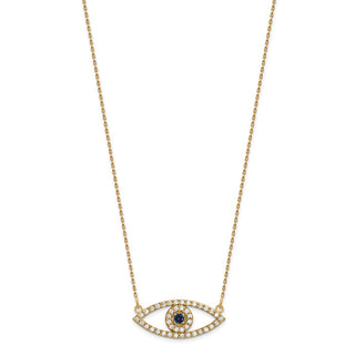 14k Yellow Gold Medium Necklace Diamond and Sapphire Evil Eye