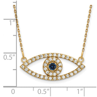 14k Yellow Gold Medium Necklace Diamond and Sapphire Evil Eye